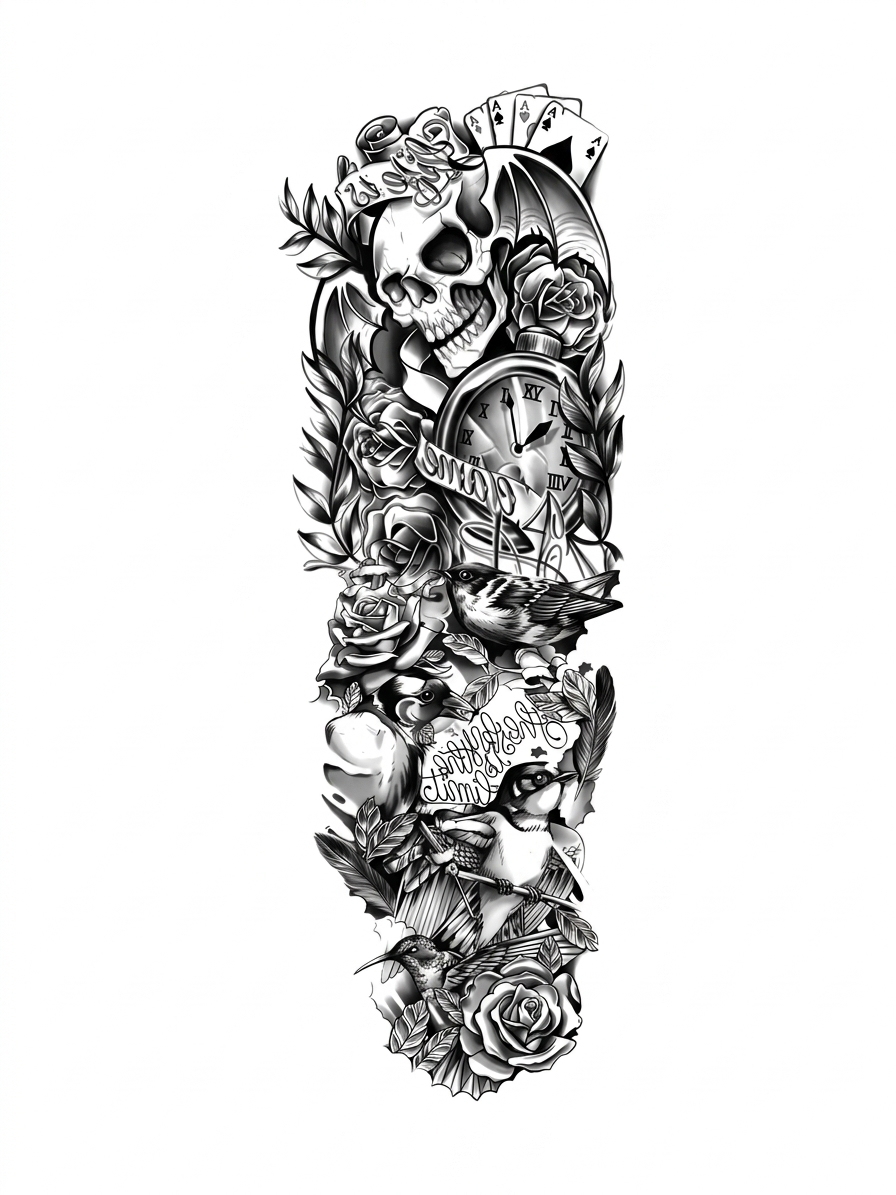 Black & Grey Full Sleeve Tattoo
