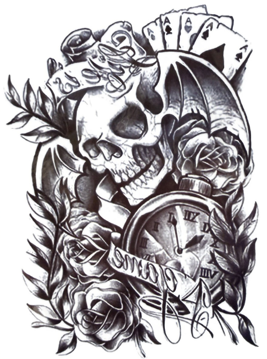 Skull, Roses & Playing Cards Tattoo