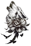 Howling Wolf & Dark Floral Tattoo