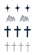 Stars, Flames & Cross Symbols Tattoo Set