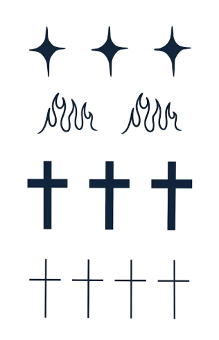 Stars, Flames & Cross Symbols Tattoo Set