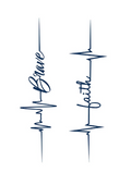 Design with 'Believe' and 'Faith' text in a heart rate line style on a white background