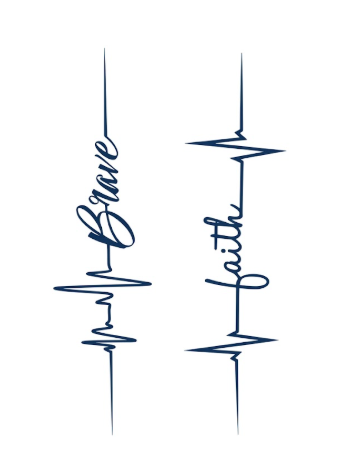 Design with 'Believe' and 'Faith' text in a heart rate line style on a white background