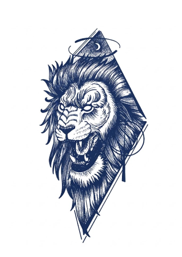 Roaring Lion Geometric Diamond Tattoo