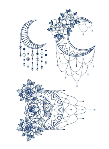 Boho Floral Moon Trio Tattoo