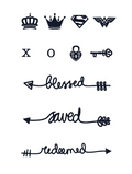 Blessed Saved Redeemed Script Tattoo Set