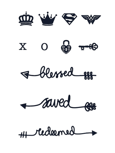 Blessed Saved Redeemed Script Tattoo Set