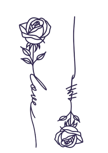 One Line Rose Hand Duo Tattoo
