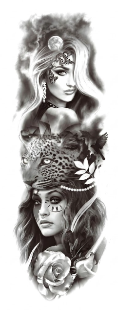Tribal Woman & Leopard Sleeve